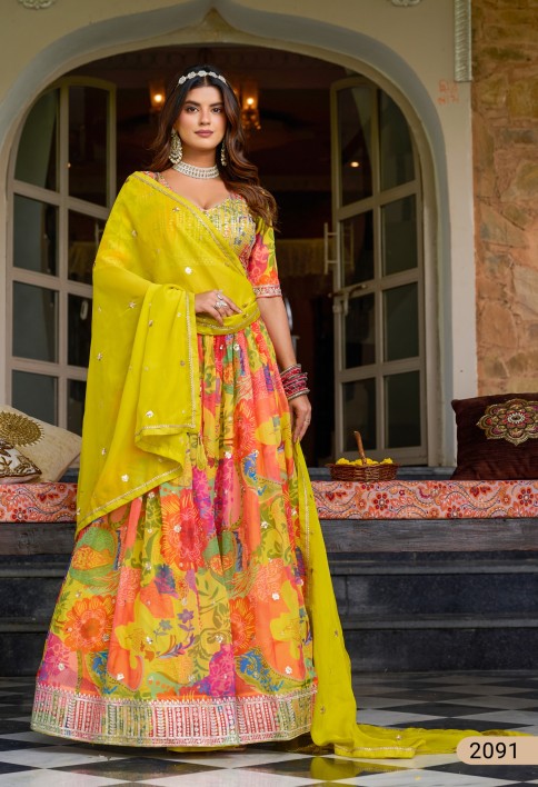 Multicolor Silk Heavy Digital Printed Lehenga Choli Set