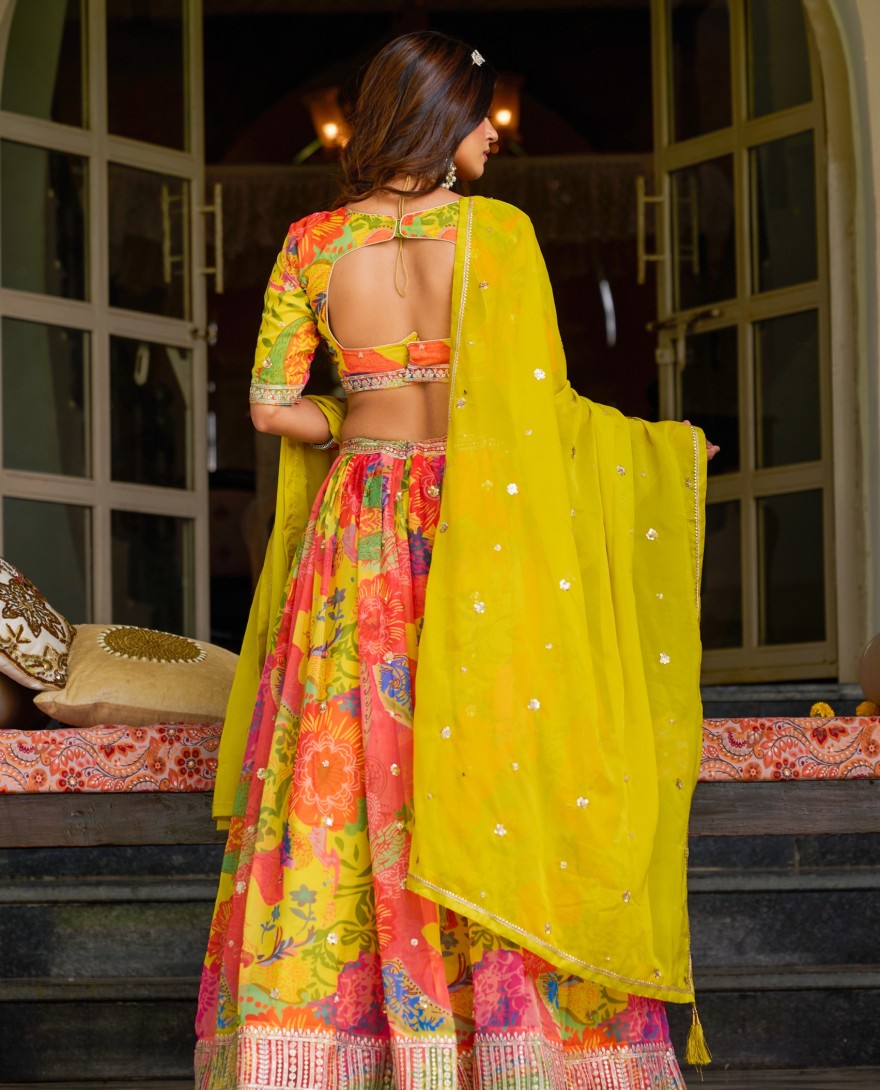YELLOW - Multicolor Silk Heavy Digital Printed Lehenga Choli Set