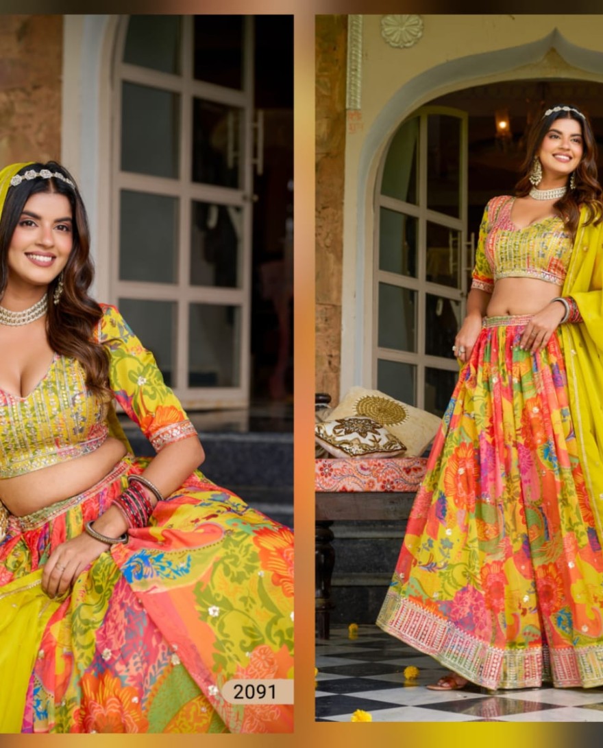 YELLOW - Multicolor Silk Heavy Digital Printed Lehenga Choli Set