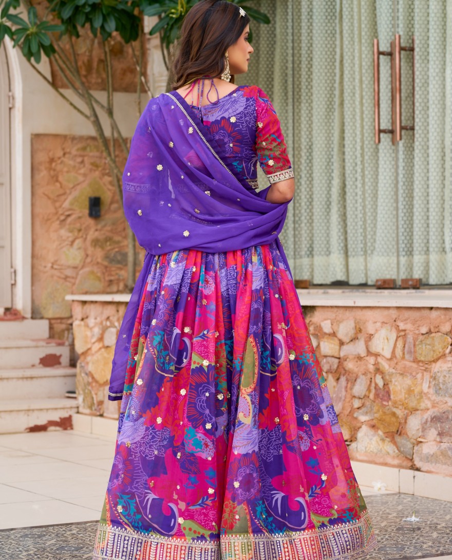 PURPLE - Multicolor Silk Heavy Digital Printed Lehenga Choli Set