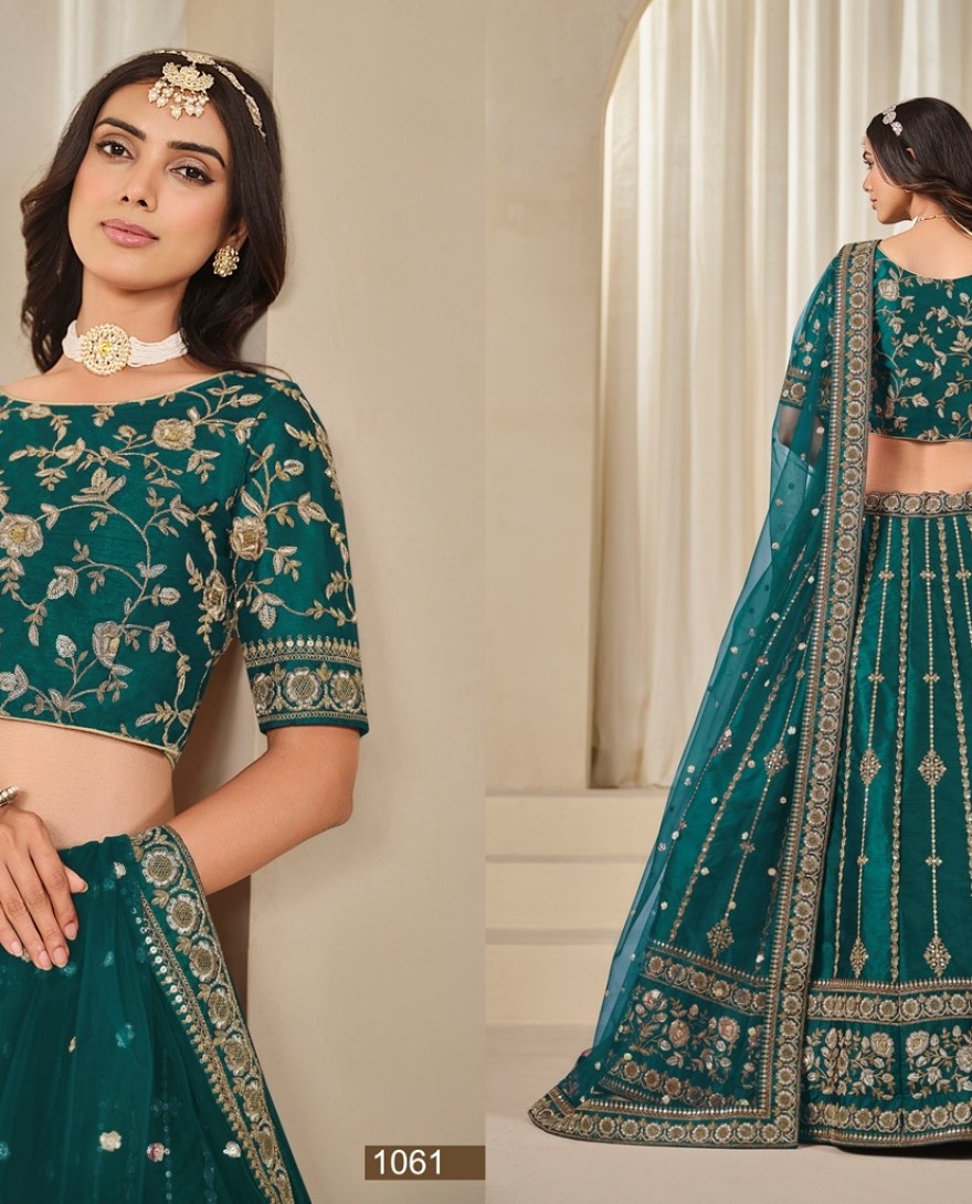 1061-green - Indian Ethnic Wedding Wear Lengha Party Bridal Bollywood Lehenga Choli Designer