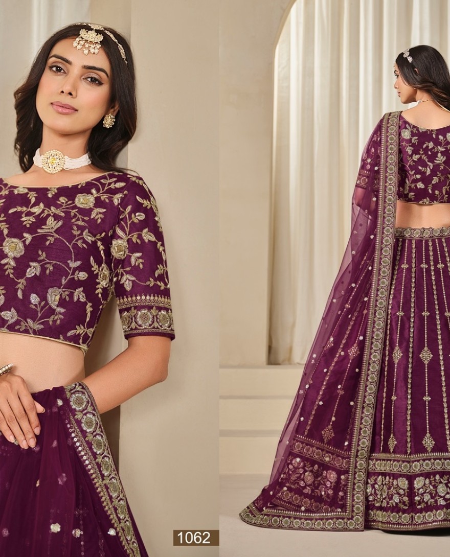 1062-purple - Indian Ethnic Wedding Wear Purple Lengha Party Bridal Bollywood Lehenga Choli Designer