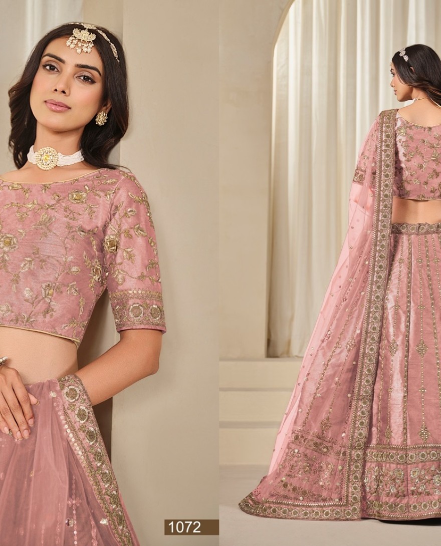 1072-pink - Pink Embroidered Art Silk Lehenga Choli for Wedding