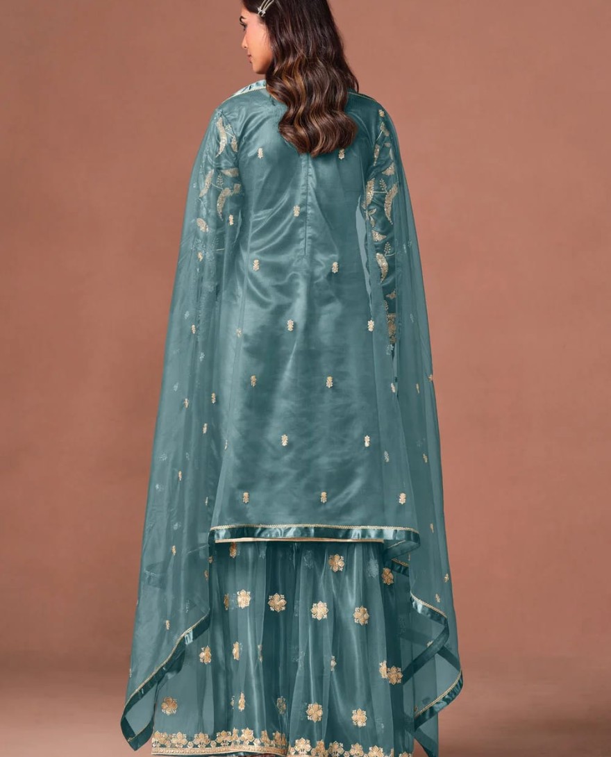 BLUE - Turquoise Net Embroidered, Sequins and Zari Work Salwar Suit