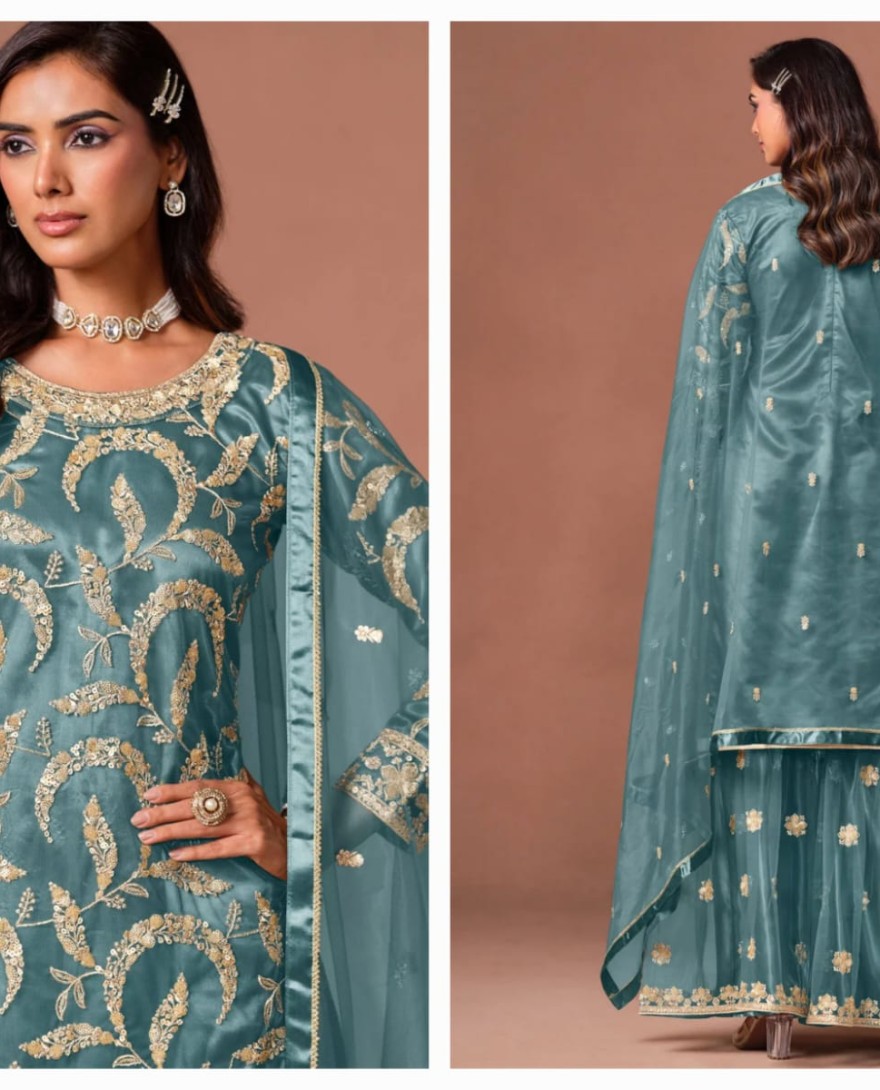 BLUE - Turquoise Net Embroidered, Sequins and Zari Work Salwar Suit