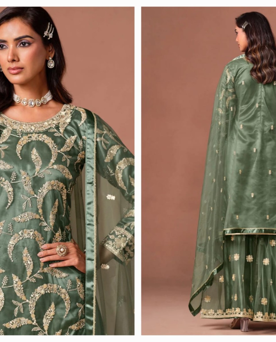 GREEN - Net Pakistani Salwar Suit In Green Colour