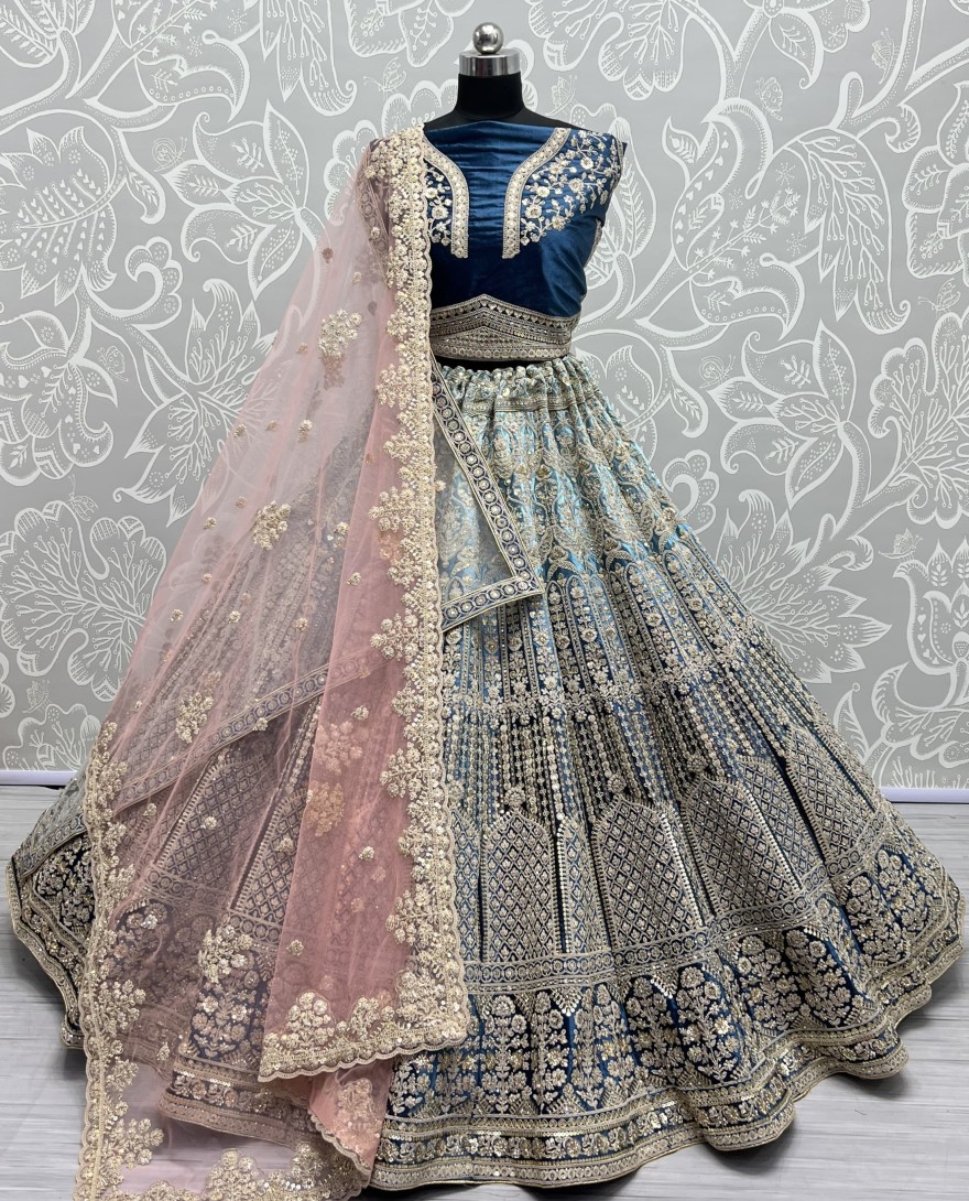 2565-royal blue - Heavy Work Padded Velvet Royal Blue Designer Lehengacholi Perfect for occasional wear