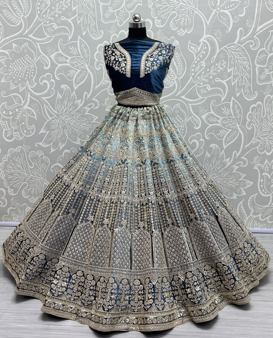 2565-royal blue - Heavy Work Padded Velvet Royal Blue Designer Lehengacholi Perfect for occasional wear