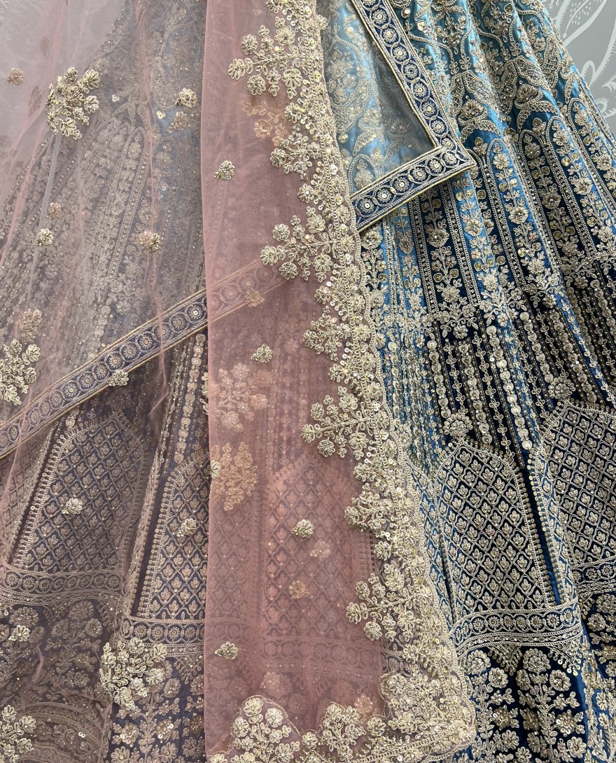 2565-royal blue - Heavy Work Padded Velvet Royal Blue Designer Lehengacholi Perfect for occasional wear