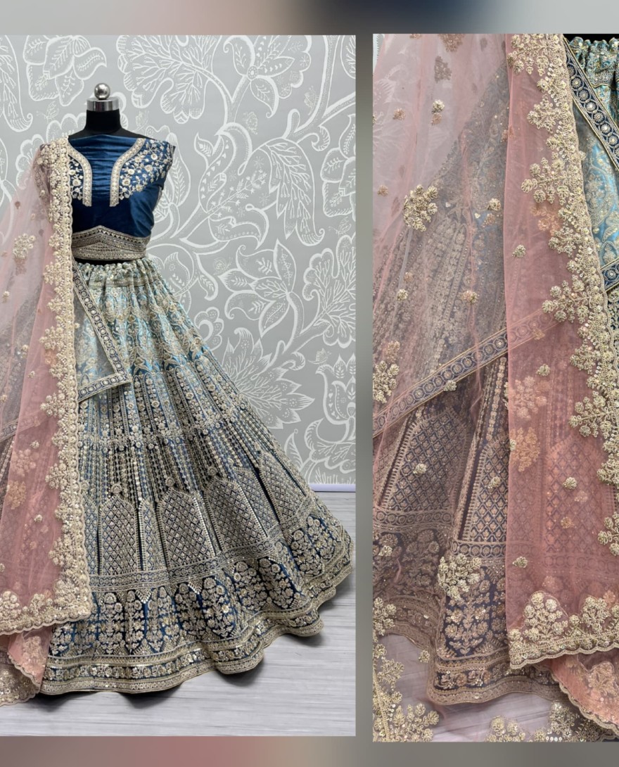 2565-royal blue - Heavy Work Padded Velvet Royal Blue Designer Lehengacholi Perfect for occasional wear