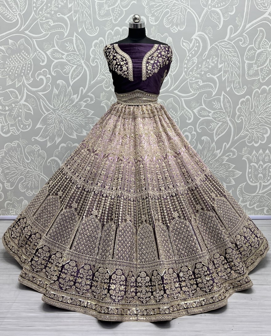 2565-purple - Heavy Work Padded Velvet Purple Designer Lehengacholi Perfect for occasional wear
