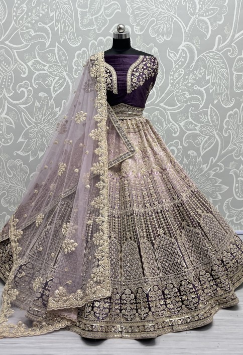 Heavy Work Padded Velvet Purple Designer Lehengacholi Perfect for occasional wear
