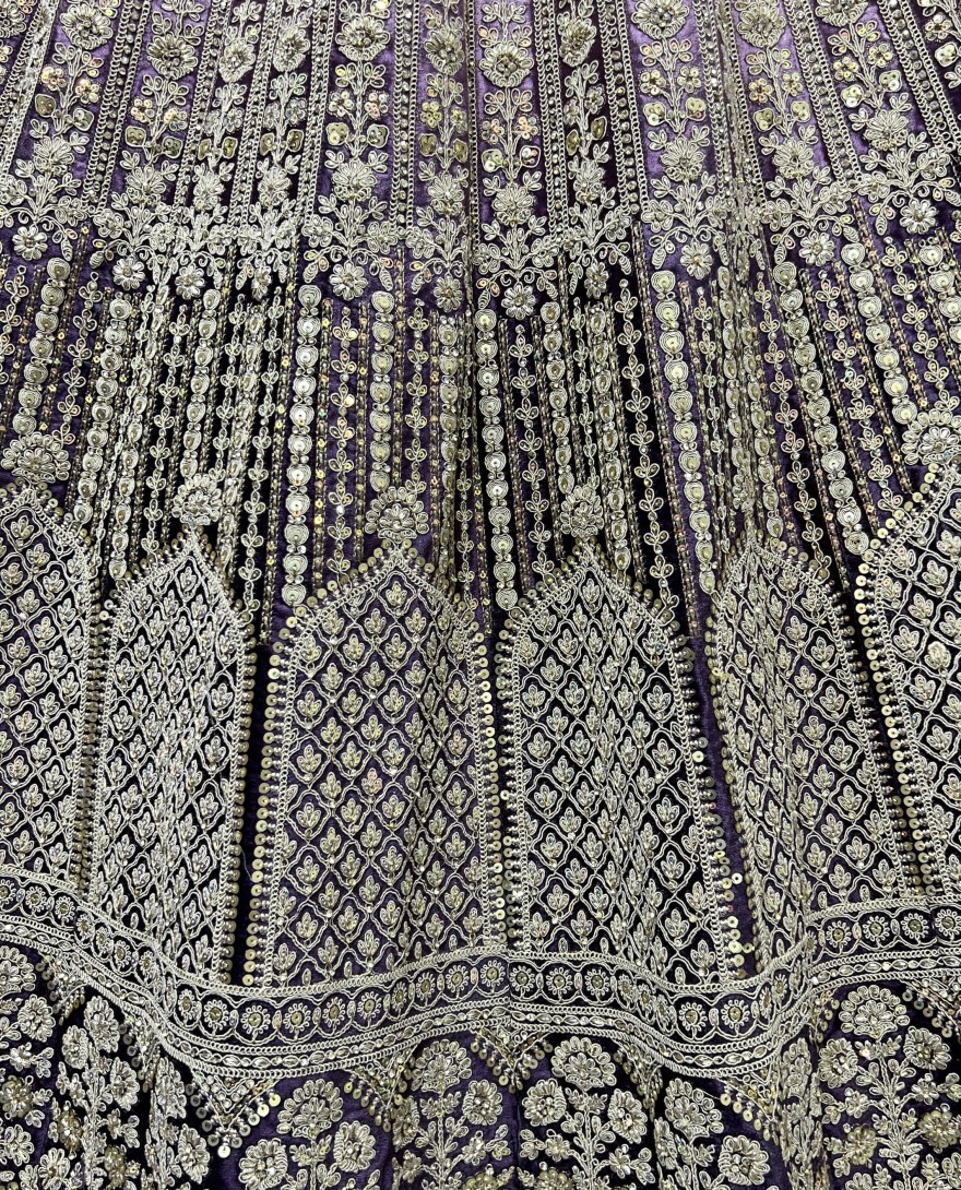 2565-purple - Heavy Work Padded Velvet Purple Designer Lehengacholi Perfect for occasional wear