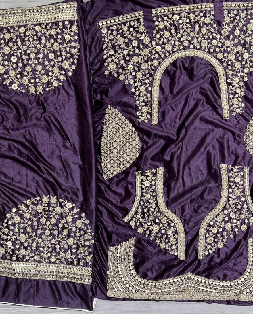 2565-purple - Heavy Work Padded Velvet Purple Designer Lehengacholi Perfect for occasional wear