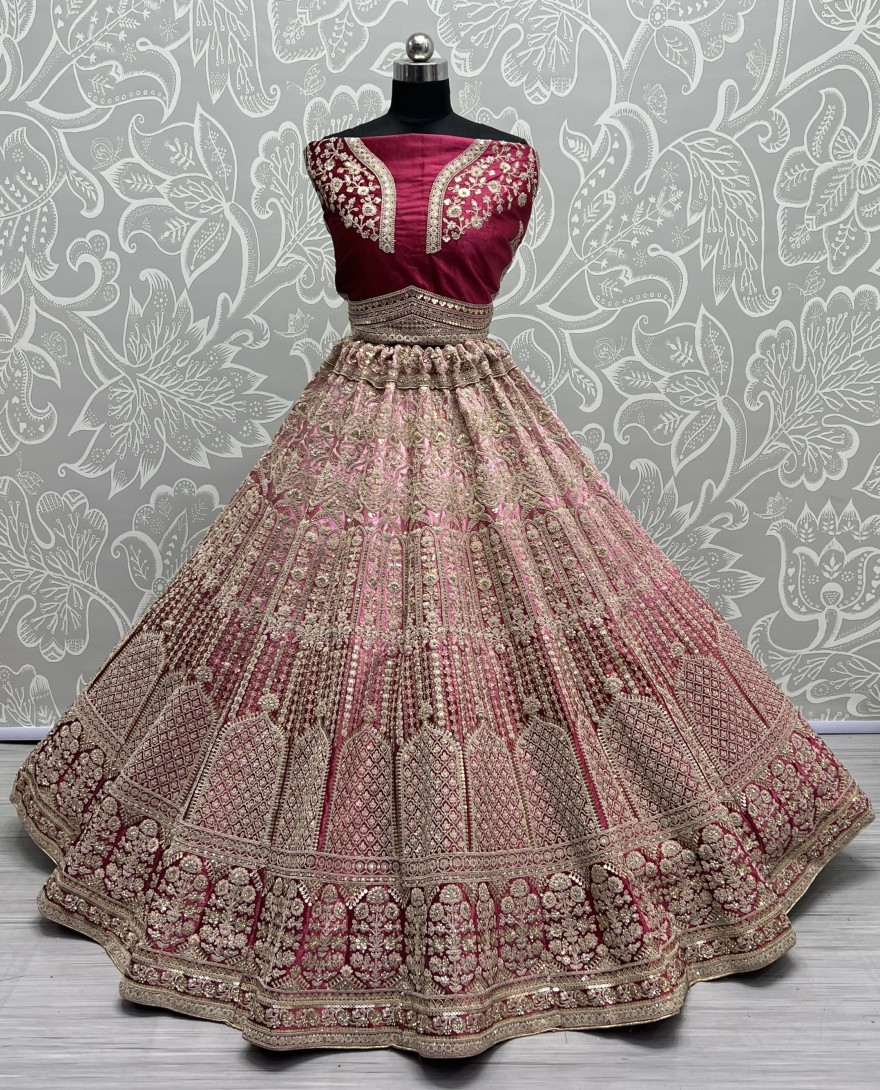 2565-red - Heavy Work Padded Velvet Red Designer Lehengacholi Perfect for occasional wear
