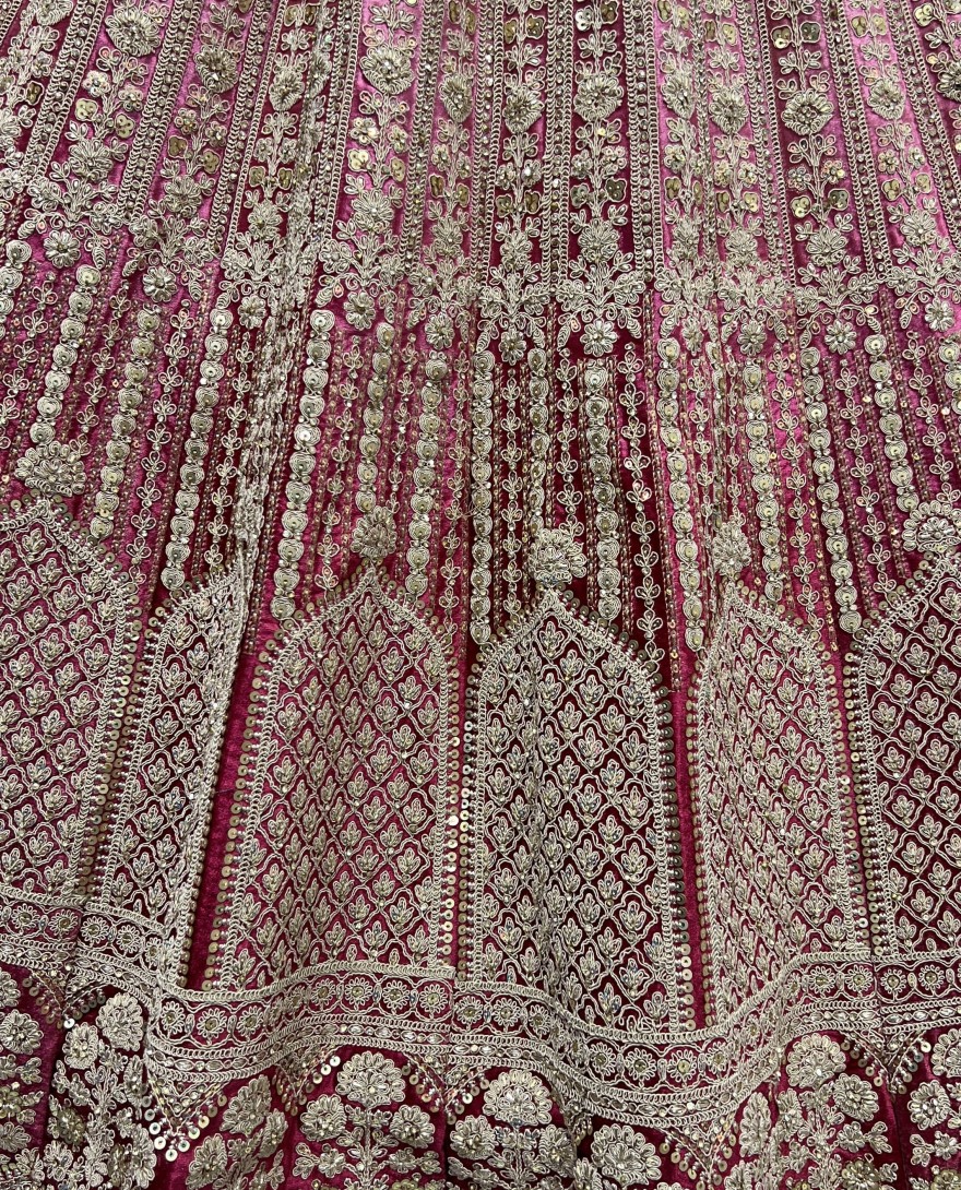 2565-red - Heavy Work Padded Velvet Red Designer Lehengacholi Perfect for occasional wear