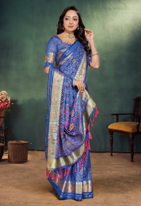 Elegant Indian Blue Couple Combo Kurta Pajama with Silk Koti for Men & Designer Saree for Women Reseller