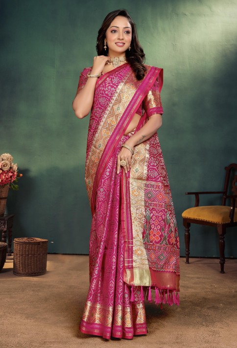 Wedding Special Pink Couple Combo Set Kurta Pajama with Koti for Him Jacquard Silk Saree for Her Textile Wholesaler