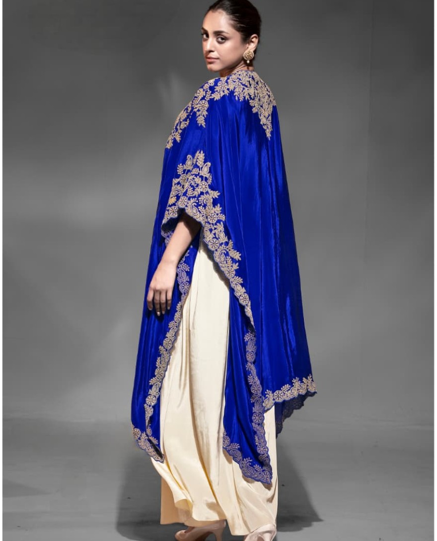 BLUE - Heavy Blue embroidered blouse with jhumka lace 