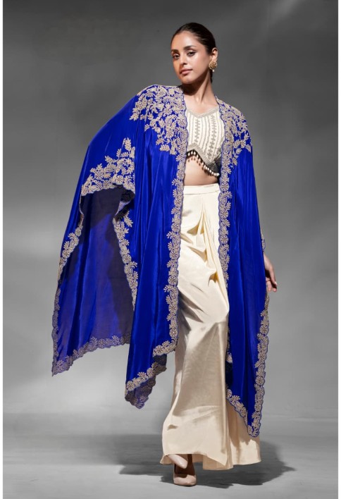 Heavy Blue embroidered blouse with jhumka lace 