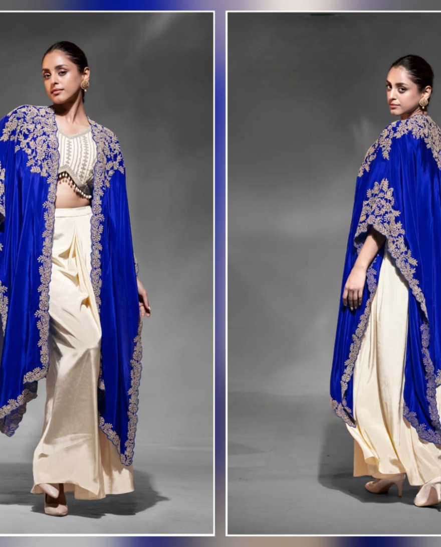 BLUE - Heavy Blue embroidered blouse with jhumka lace 