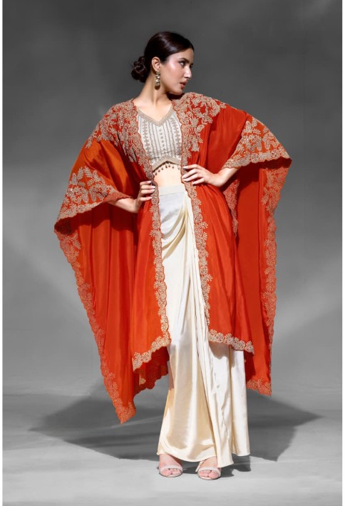 Heavy Orange embroidered blouse with jhumka lace 