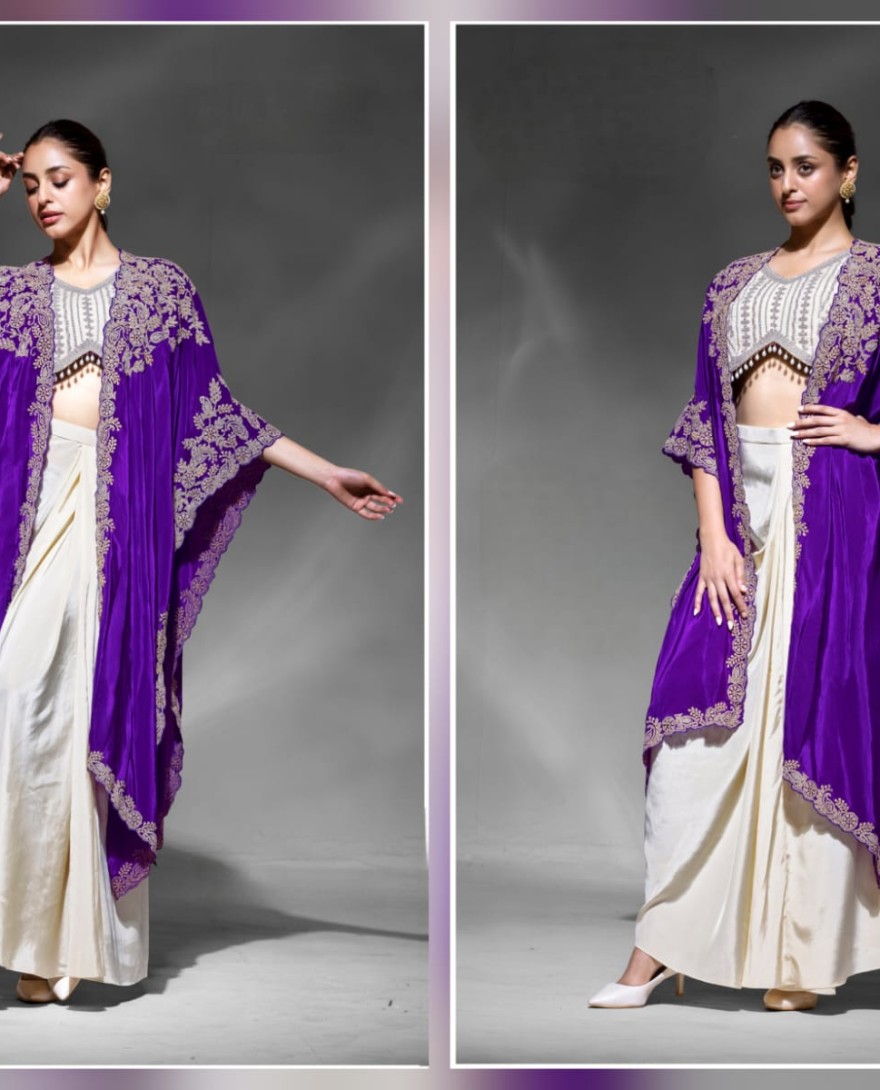 PURPLE - Heavy Purple embroidered blouse with jhumka lace 