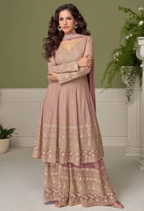 Pink Georgette Embroidered Work Palazzo Salwar Suit