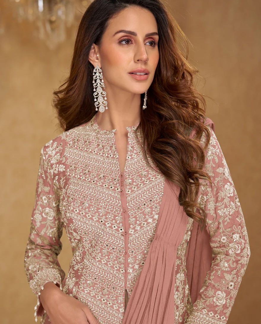 PEACH - Peachy Pink Saree Style Indo Western Dress