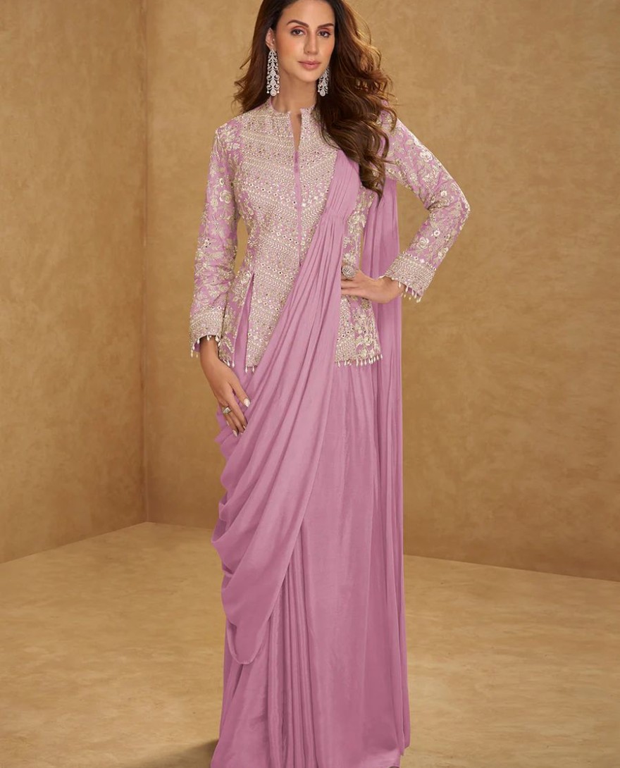 PINK - Lilac Pink Saree Style Indo Western Dress