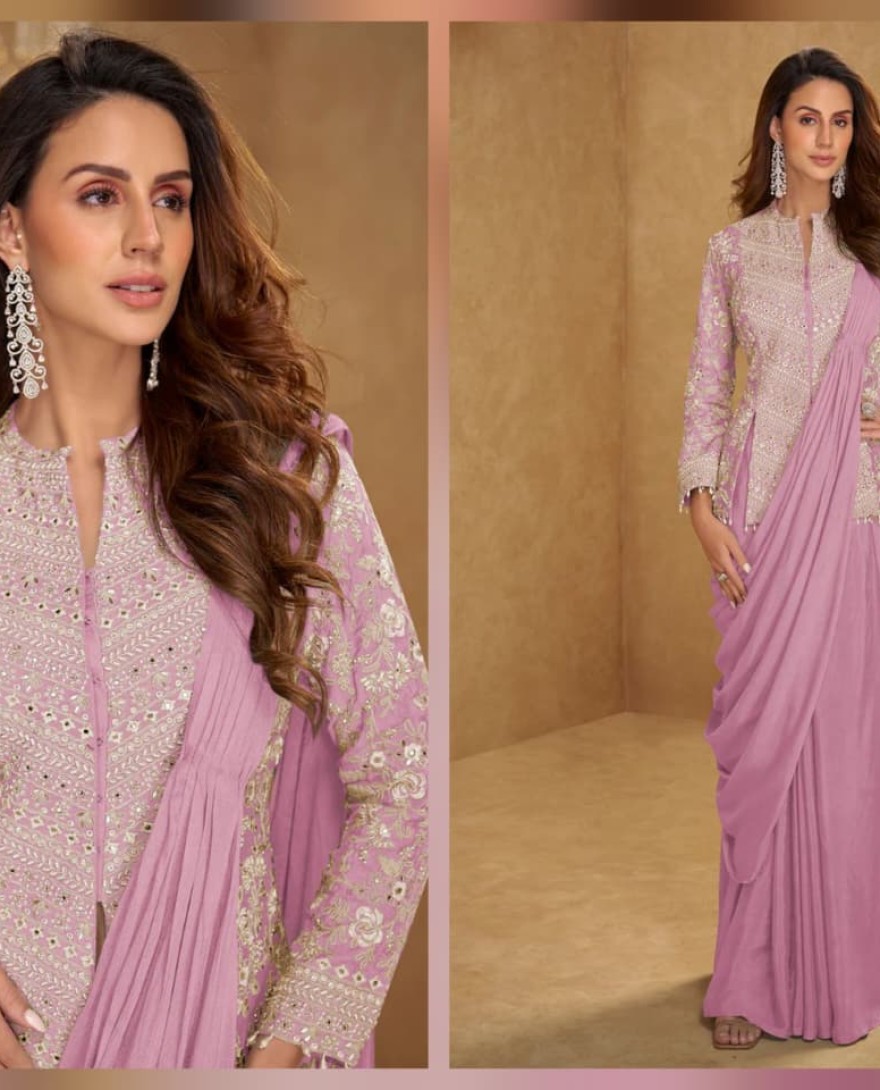 PINK - Lilac Pink Saree Style Indo Western Dress