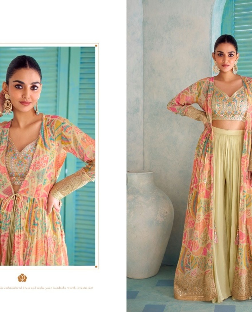 BROWN - Dainty Beige Embroidered Chinon Salwar Kameez