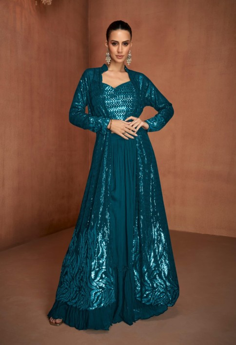 Morpich Embroidered Georgette Designer IndoWestern