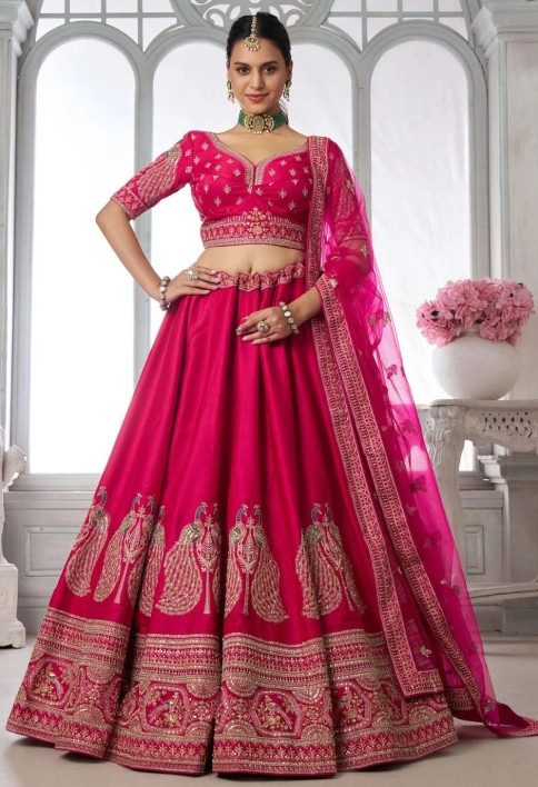 Pink Silk Diamond, Embroidered, Resham and Zari Work Lehenga Choli