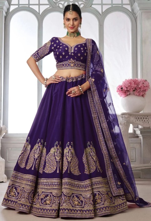 Vivid Purple Silk Lehenga Choli