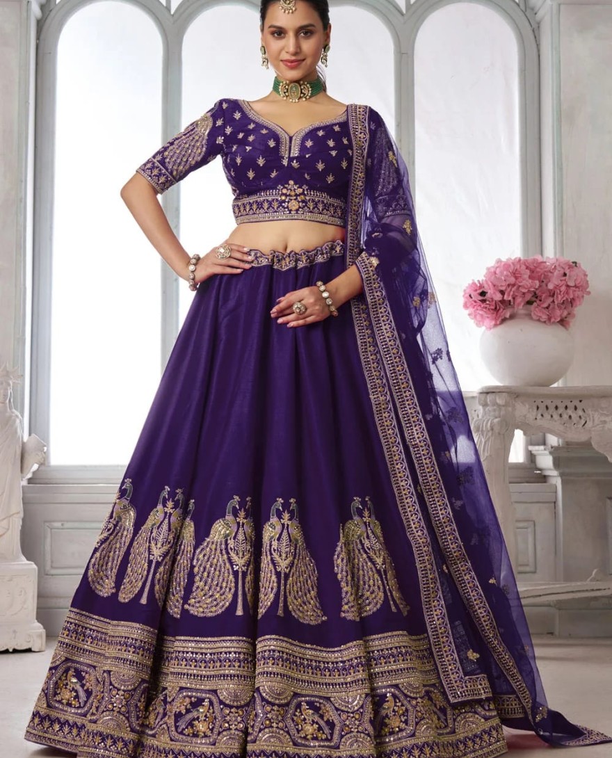PURPLE - Vivid Purple Silk Lehenga Choli