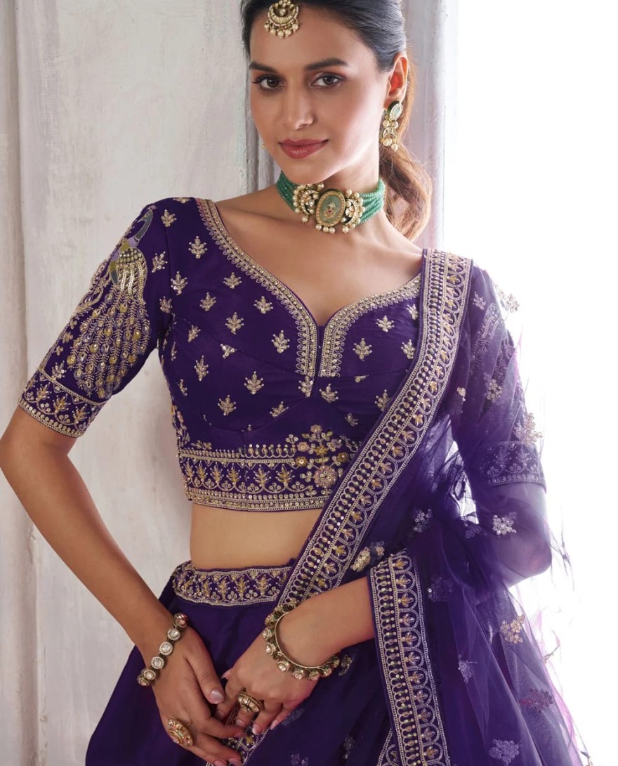 PURPLE - Vivid Purple Silk Lehenga Choli