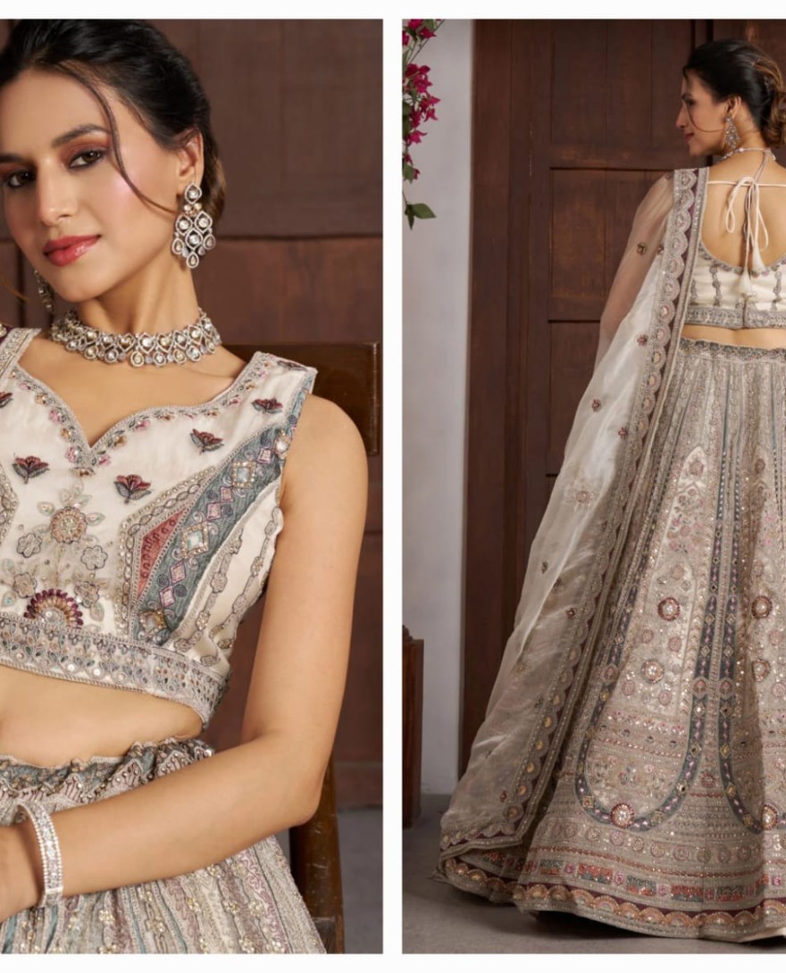 WHITE - Net Lehenga Choli In Off White Colour