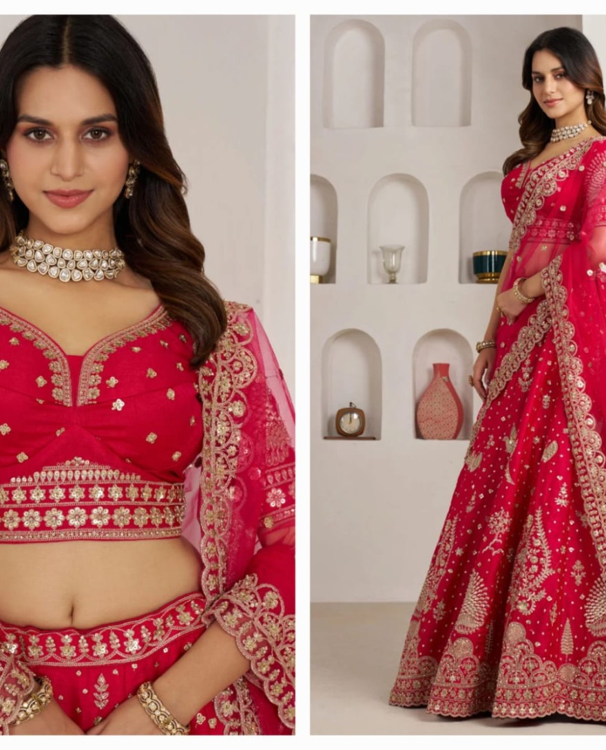 PINK - Pink Silk Lehenga Choli with Diamond, Embroidered, Sequins and Zari Work for Engagement