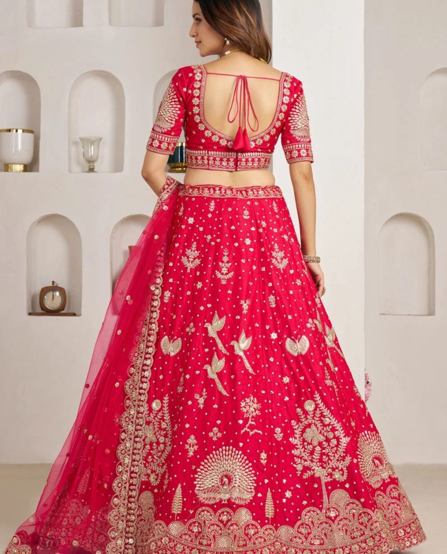 PINK - Pink Silk Lehenga Choli with Diamond, Embroidered, Sequins and Zari Work for Engagement
