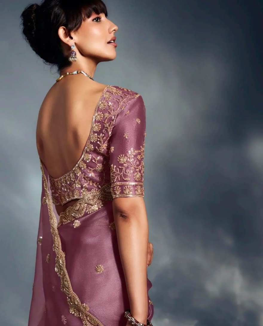 LAVENDER - Captivating Lavender Khatli Work Organza Wedding Wear Saree With Blouse