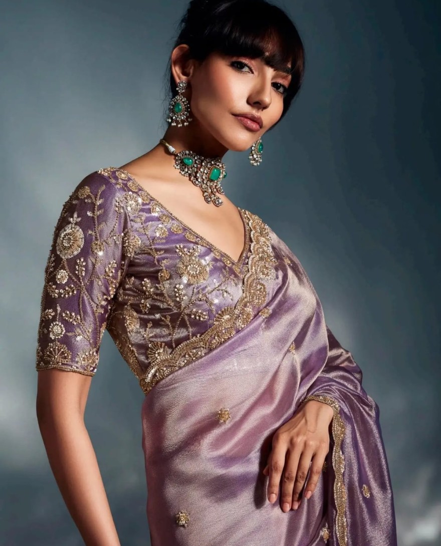 MAUVE - Dazzling Mauve Heavy Embroidered Organza Reception Wear Saree