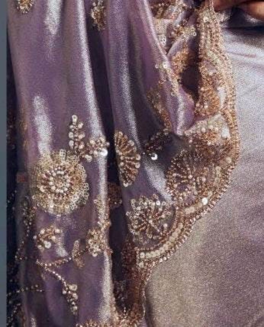 MAUVE - Dazzling Mauve Heavy Embroidered Organza Reception Wear Saree
