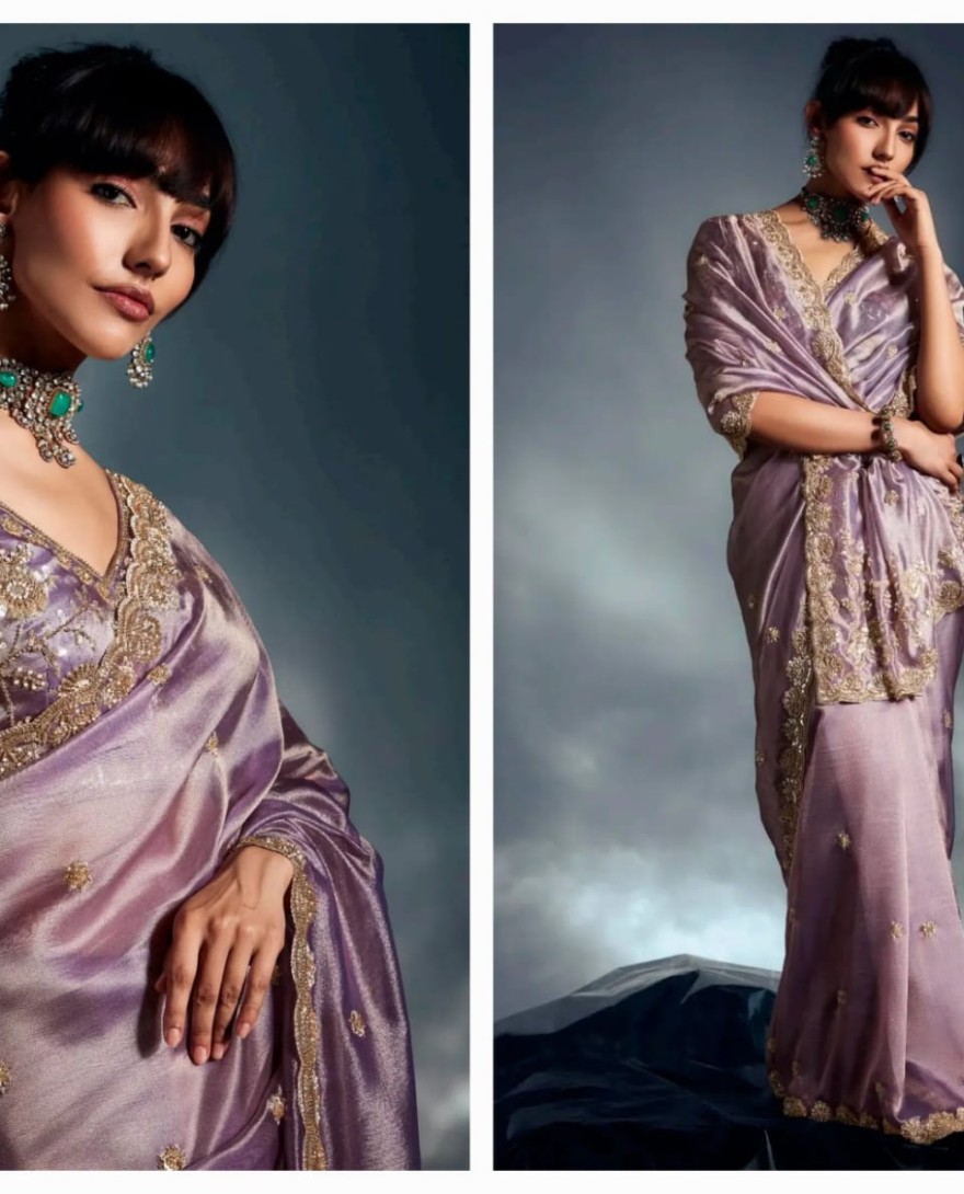 MAUVE - Dazzling Mauve Heavy Embroidered Organza Reception Wear Saree