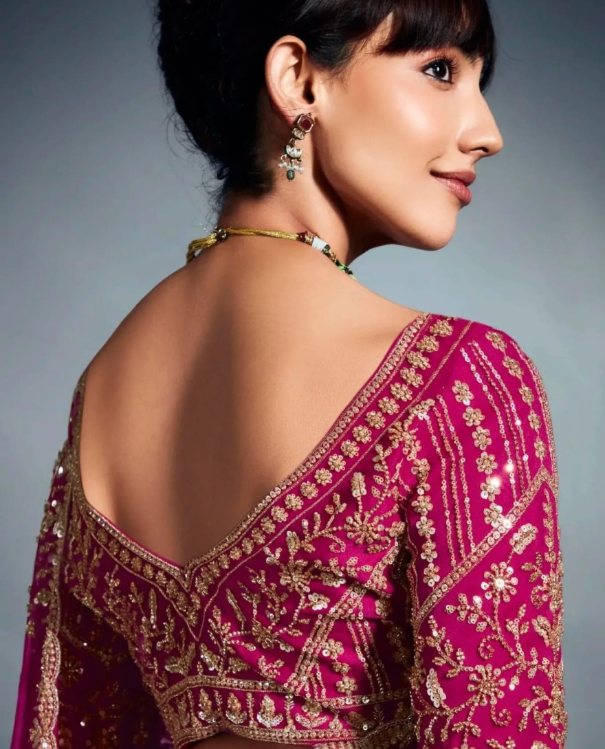 PINK - Alluring Hot Pink Cutdana Work Organza Engagement Wear Saree With Blouse