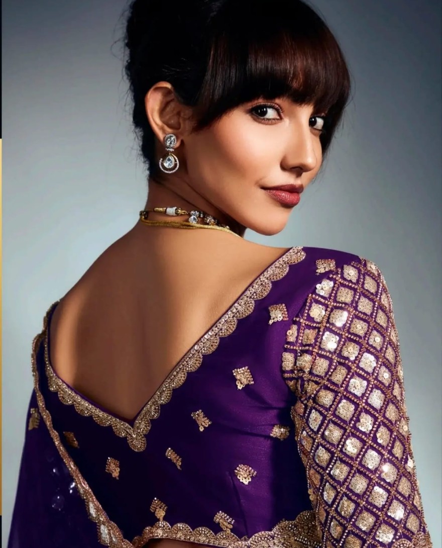 PURPLE - Beautiful Purple Heavy Embroidered Organza Designer Saree