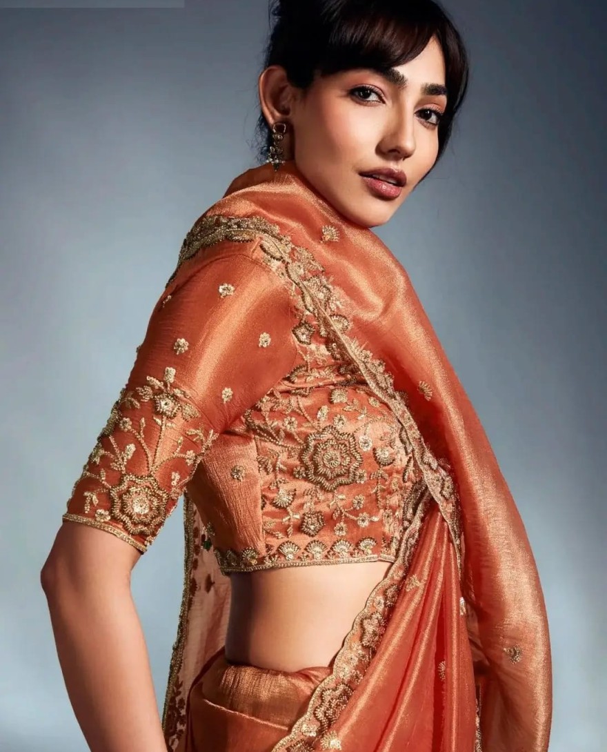 ORANGE - Significant Orange Khatli Work Organza Party Wear Saree With Blouse