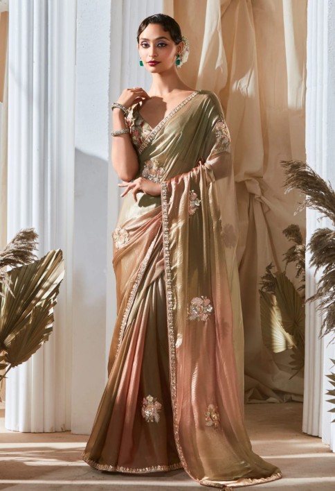 Mesmerizing Light Green Thread Work Organza Function Wear Saree With Blouse