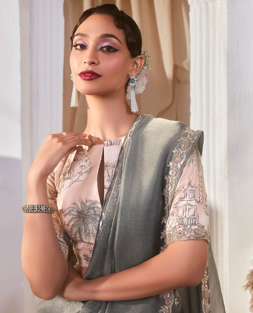 GREY - Amazing Grey Border Work Organza Reception Wear Saree With Blouse