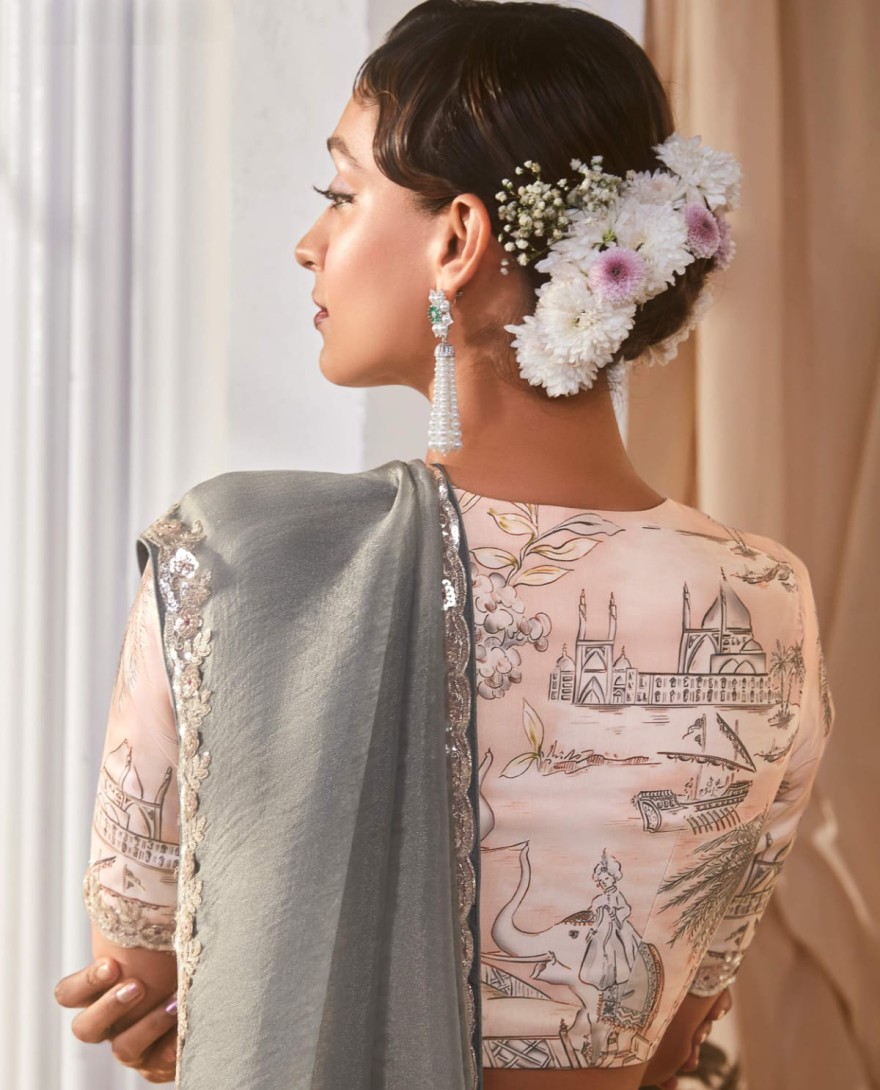 GREY - Amazing Grey Border Work Organza Reception Wear Saree With Blouse